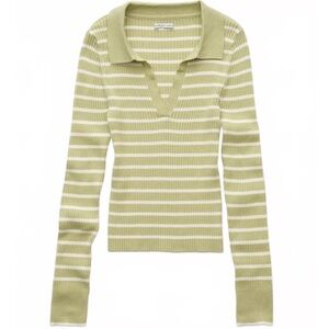 American Eagle Outfitters Green and Cream Striped Top